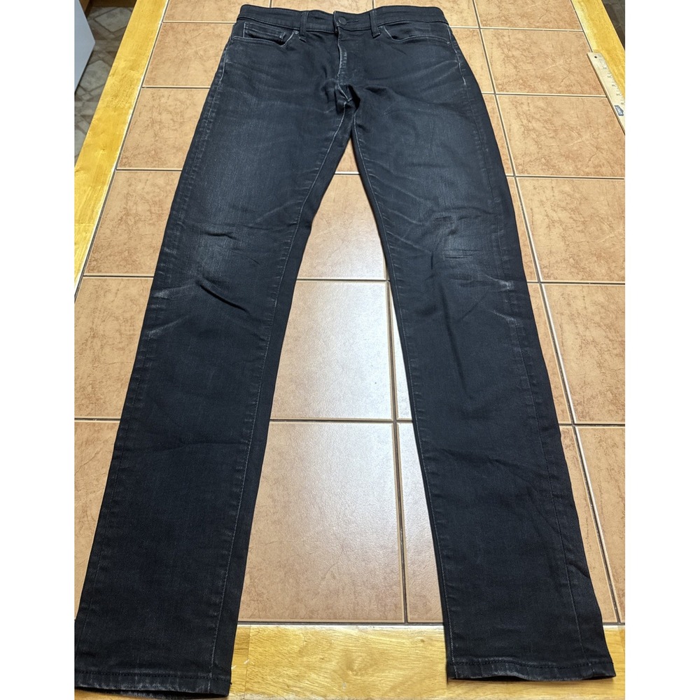 Uniqlo Mens Black Tapered Leg Jeans Size 30 x 34 Stretch‎ Denim Distressed Look